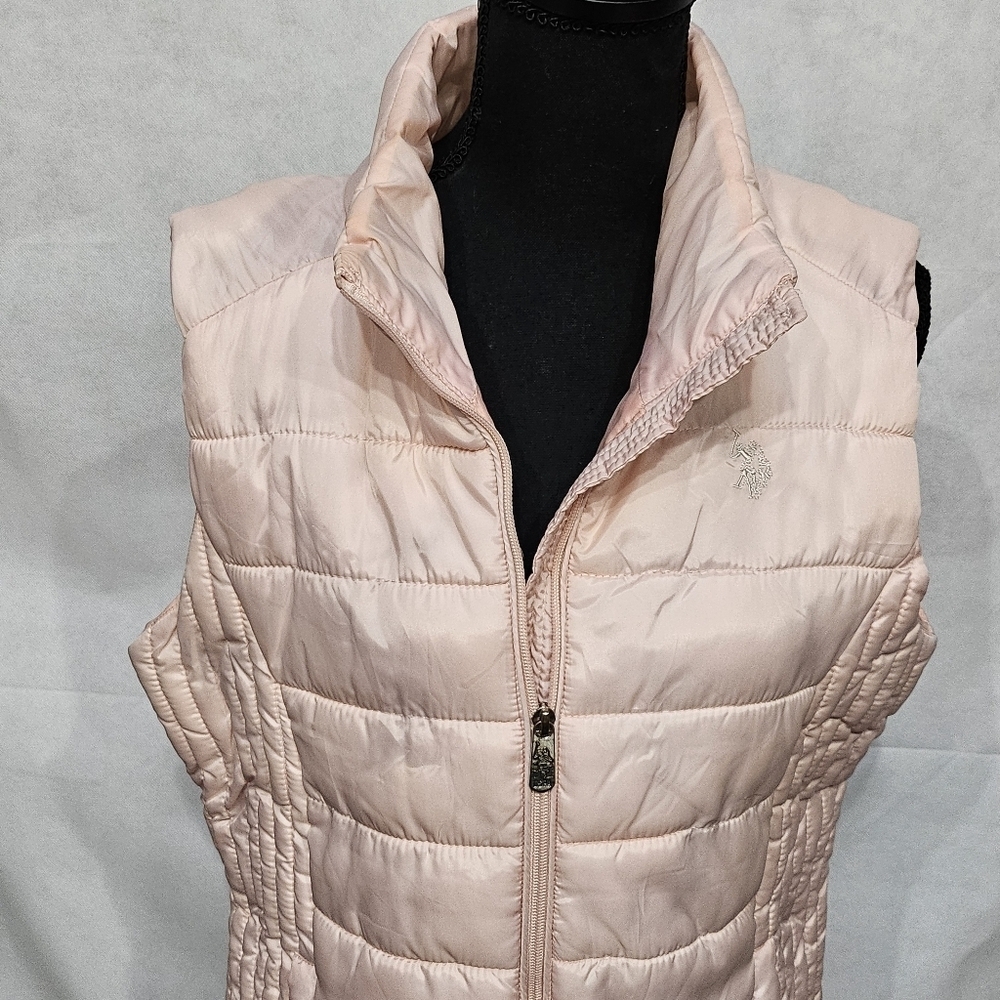 U.S. Polo Zip Up Puffer Vest Pale Pink 100% Polyester Size XL - Picture 2 of 8